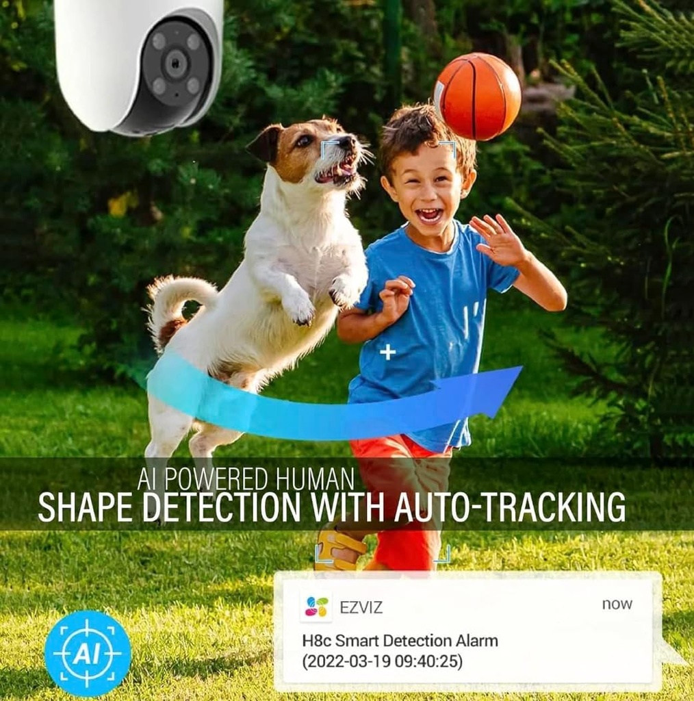 EZVIZ H8c Pro, 3K/5MP, 360° WiFi Security Camera, Outdoor | Color Night Vision, AI Human Detection, Auto Zoom Tracking, Active Defense, Audio, Storage on MicroSD/Cloud